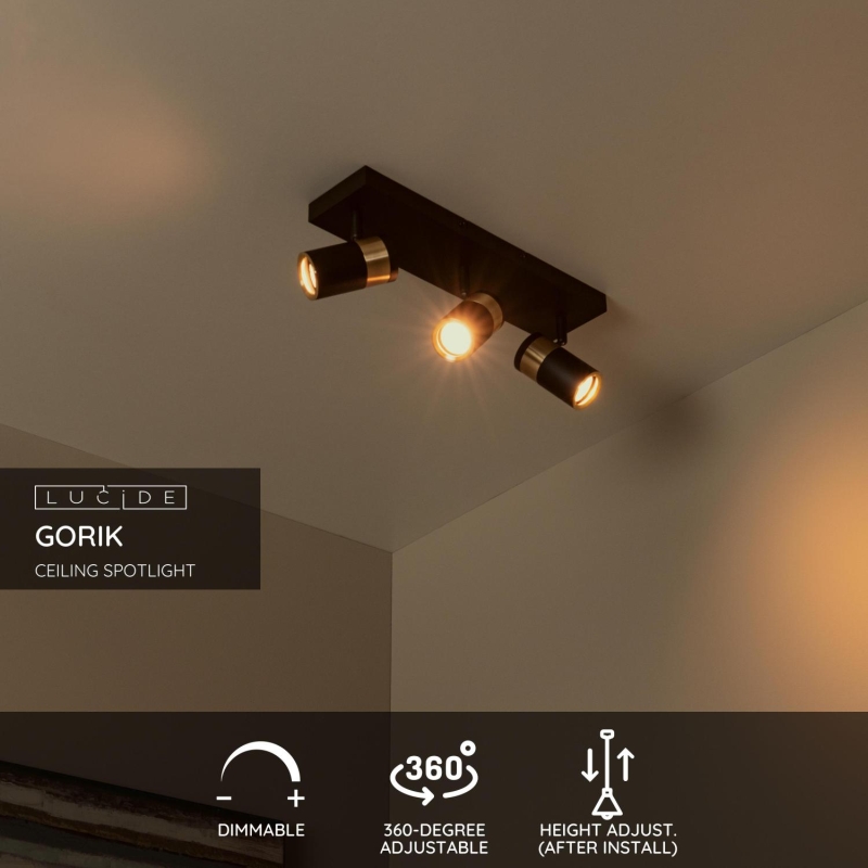 Lucide GORIK - Ceiling spotlight - 3xGU10 - Black